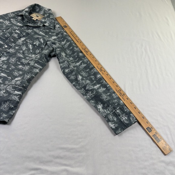 Western Aloha Shirt Mens Medium Gray Pearl Snap Up Cowboy Long Sleeve Island - Picture 7 of 10